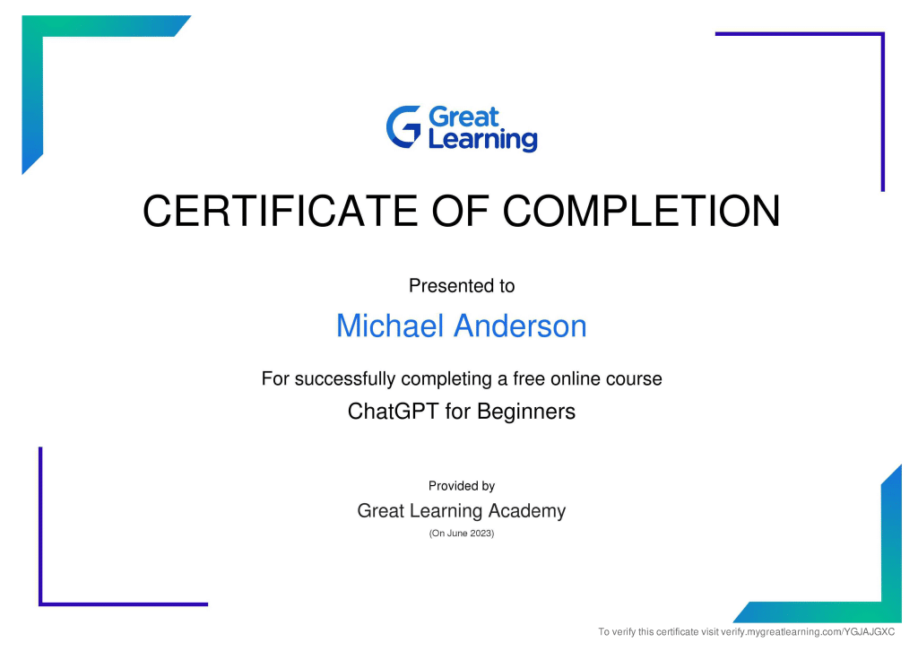ChatGPT for Beginners cert by Great Learning